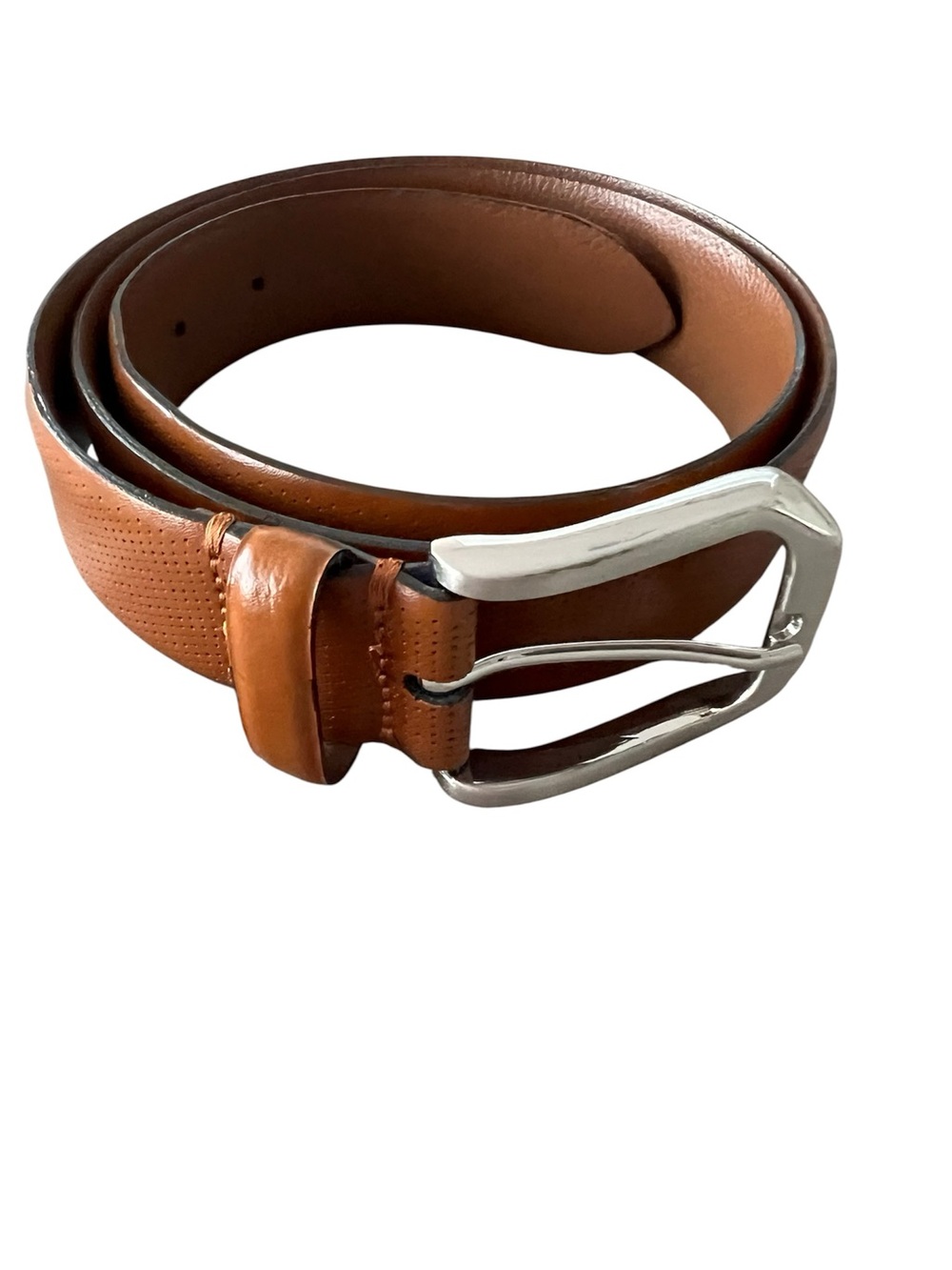 Johnston & Murphy Brown Pinhole Design Leather Belt with Silver Tone Buckle 36